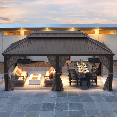EROMMY Hardtop Gazebo Galvanized Steel Outdoor Gazebo Canopy Double Vented Roof Pergolas Aluminum Frame with Netting and Curtains for Garden,Patio,Lawns,Parties (12'x 20')