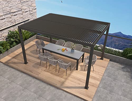 PURPLE LEAF Louvered Pergola 10' x 13' Outdoor Aluminum Pergola with Adjustable Roof for Deck Backyard Garden Grey Hardtop Gazebo