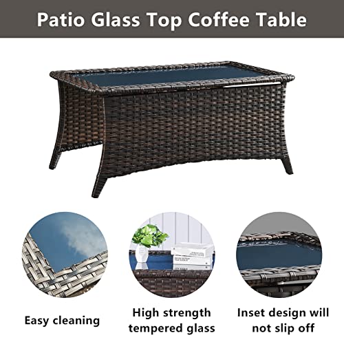 Belord Outdoor Furniture Wicker Conversation Sets - 7 Piece Patio Rattan Furniture Sets with Swivel Rocker Chairs Outdoor Sofa for Porch Deck Backyard Brown/Grey