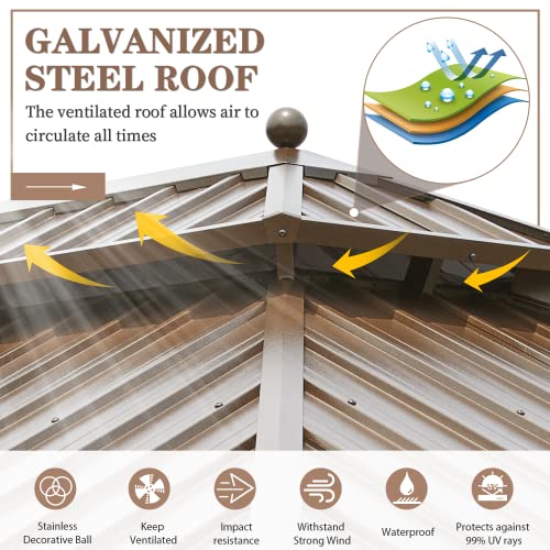 EROMMY 12' X 20' gazebos on Clearance, Hardtop Gazebo Aluminum Gazebos with Galvanized Steel Double Roof for Patio Lawn and Garden, Curtains and Netting Included, Dark Bronze