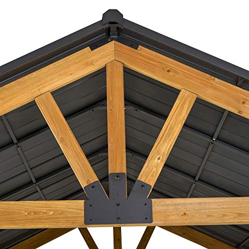 Outsunny 11' x 13' Hardtop Gazebo with Galvanized Steel Roof, Wooden Frame, Permanent Pavilion Outdoor Gazebo with Ceiling Hook for Garden, Patio, Backyard, Lawn