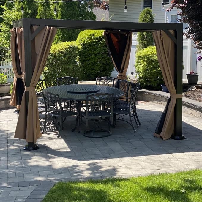 PURPLE LEAF Outdoor Louvered Pergola 10' × 13' Patio Hardtop Gazebo Sun Shade Shelter Outside Canopy with Metal Adjustable Roof for Beach Deck Backyard Garden, Curtains and Netting Included