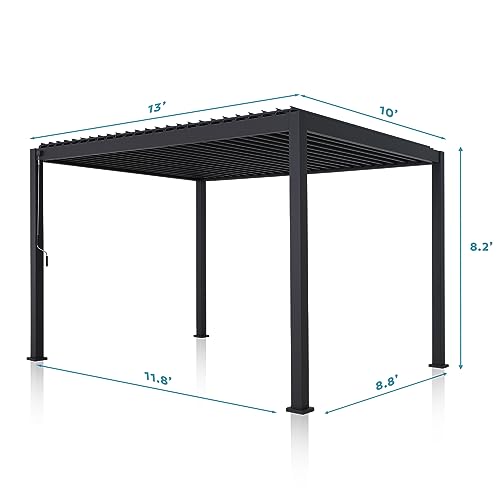 SORARA Mirador 111S Louvered Pergola 10' × 13' Aluminum Gazebo with Adjustable Roof for Outdoor Deck Garden Patio, Charcoal