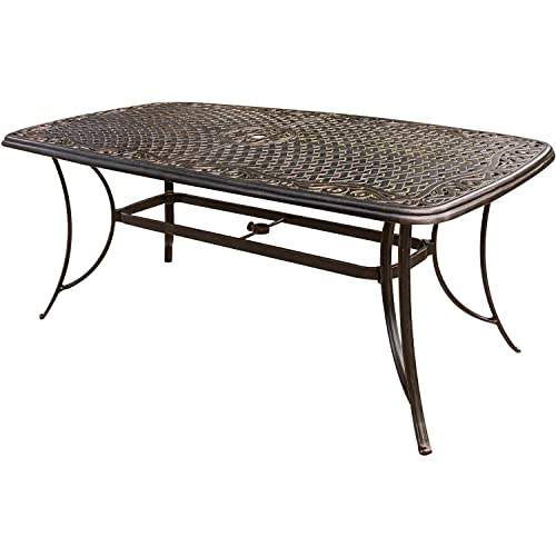 Hanover Fontana 7-Piece Outdoor Patio Dining Set with 38"x72" Cast-Top Rectangular Table and 6 Quick-Dry Sling Swivel Rocker Chairs, Modern Weather Resistant Furniture Set with Table and Chairs