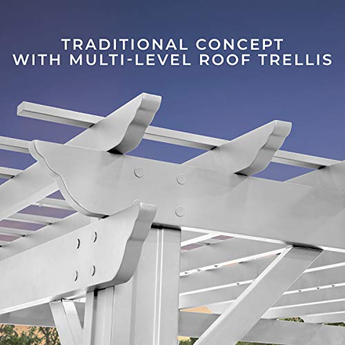 Backyard Discovery 16x12 ft Hawthorne White Galvanized Steel Pergola w/Soft Sail Shade, Spacious, Rust Resistant, UV Protection, Resist Winds Up to 100 MPH, Durable, Powerport USB & Electrical Outlet