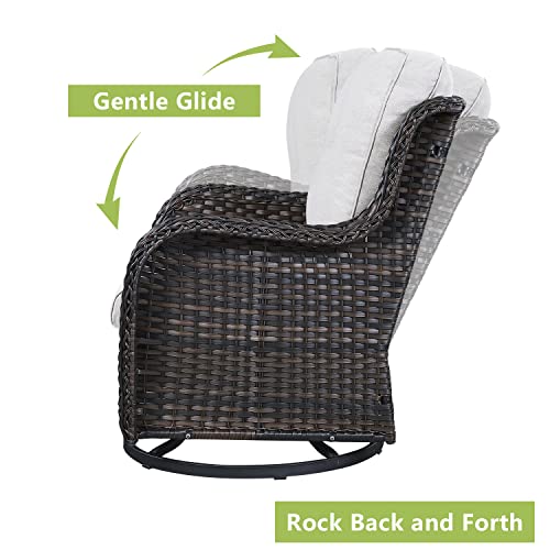 Rilyson Wicker Patio Furniture Set - 8 Piece Rattan Outdoor Sectional Conversation Sets with 4 Swivel Rocking Chairs,2 Ottomans,1 Sofa and 1 Coffee Table for Porch Deck Garden(Brown/Beige)