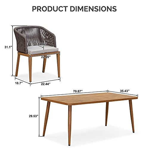 PURPLE LEAF 7 Pieces Patio Dining Set All-Weather Outdoor Metal Furniture Set with Cushions Wicker Patio Dining Table and Chairs