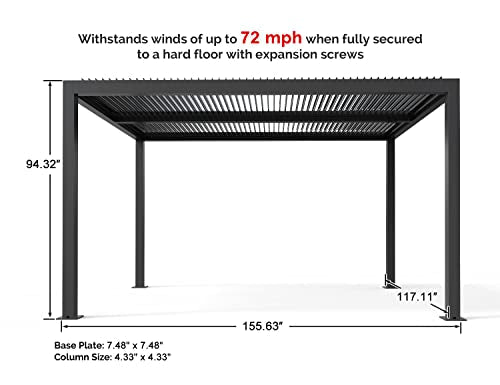 PURPLE LEAF Louvered Pergola 10' x 13' Outdoor Aluminum Pergola with Adjustable Roof for Deck Backyard Garden Grey Hardtop Gazebo