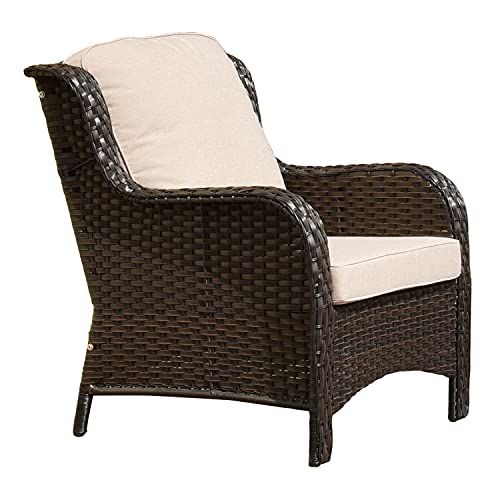XIZZI Patio Furniture Set Wicker Patio Furniture 10 Pieces Outdoor Conversation Deck Sofa with High Back Swivel Rocking Chairs,Ottomans and Coffee Tables,Brown Wicker Beige Cushion