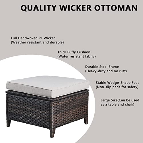 Rilyson Wicker Patio Furniture Set - 8 Piece Rattan Outdoor Sectional Conversation Sets with 4 Swivel Rocking Chairs,2 Ottomans,1 Sofa and 1 Coffee Table for Porch Deck Garden(Brown/Beige)