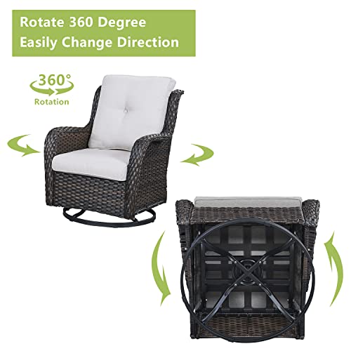 Rilyson Wicker Patio Furniture Set - 8 Piece Rattan Outdoor Sectional Conversation Sets with 4 Swivel Rocking Chairs,2 Ottomans,1 Sofa and 1 Coffee Table for Porch Deck Garden(Brown/Beige)
