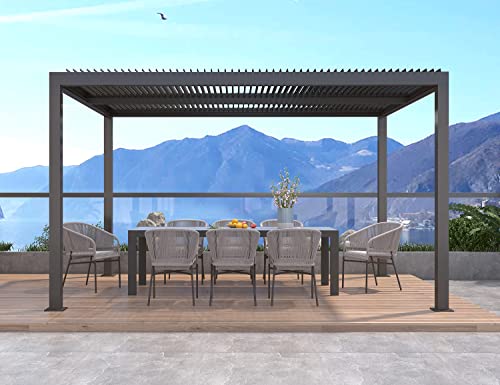 PURPLE LEAF Louvered Pergola 10' x 13' Outdoor Aluminum Pergola with Adjustable Roof for Deck Backyard Garden Grey Hardtop Gazebo