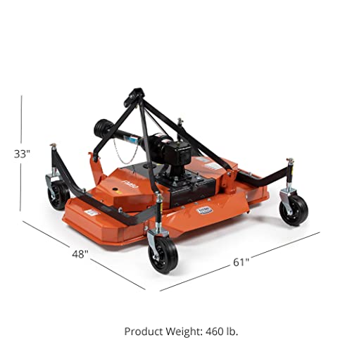 Titan Attachments 3 Point PTO Finish Mower, 60" Cutting Width, Category 1 Hitch, Rear Discharge, Requires 25-40 HP Tractor, Low-Noise Cast Iron Gearbox