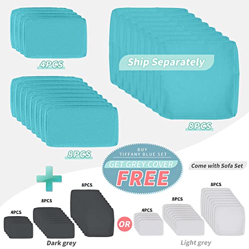 NICESOUL® Large 9 Pcs Outdoor Patio Furniture Set with Fire Pit Table Teal Blue High Back HDPE Handwoven Rattan Modular Sofa Set Patio Conversation Sets with Fireplaces Modern Sofa
