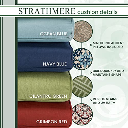 Hanover Strathmere 6-Piece Wicker Patio Furniture Set with Loveseat, 2 Chairs with Ottomans, Green Cushions, Pillows and Glass Top Coffee Table, All-Weather Modern Outdoor Sofa Set