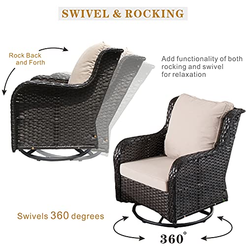 XIZZI Patio Furniture Set Wicker Patio Furniture 10 Pieces Outdoor Conversation Deck Sofa with High Back Swivel Rocking Chairs,Ottomans and Coffee Tables,Brown Wicker Beige Cushion