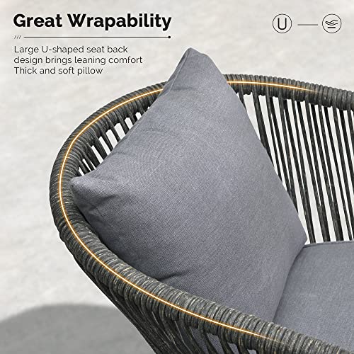 PURPLE LEAF 9 Pieces Patio Dining Sets All-Weather Wicker Outdoor Patio Furniture with Table All Aluminum Frame for Lawn Garden Backyard Deck Outdoor Dining Sets with Cushions and Pillows, Grey