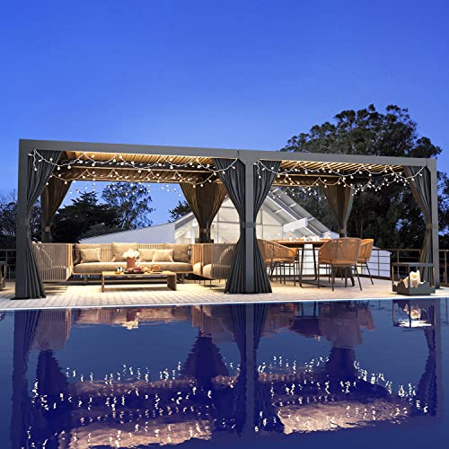 MELLCOM 12'×20' Outdoor Louvered Pergola with Adjustable Aluminum Rainproof Roof, Patio Hardtop Gazebo Sun Shade Shelter for Beach Deck Patio Garden Yard, Curtains and Netting Included, Black