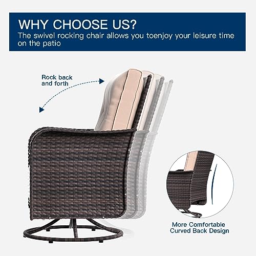 Delnavik Patio Furniture Sectional Sofa Set 13-Pieces PE Rattan Swivel Rocking Chairs Patio Conversation Set w/43in Gas Fire Pit Table, Outdoor Furniture with 55000 BTU Propane Fire Pit, Sand