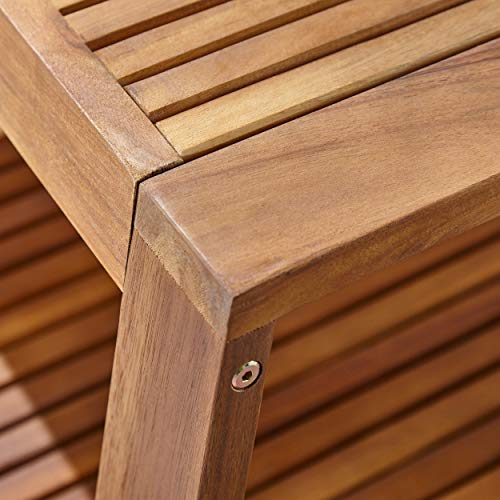 Great Deal Furniture Sally 7-Seater Sectional Sofa Set for Patio with Loveseat, Club Chairs, Ottoman, and Coffee Tables, Acacia Wood, Teak Finish with Blue Outdoor Cushions