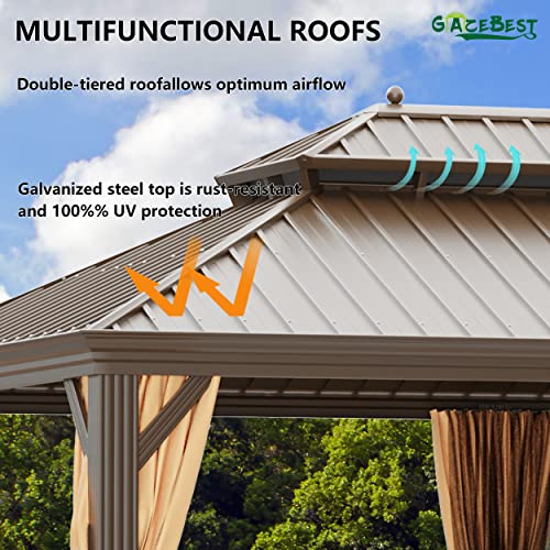 GAZEBEST 14'x20' Hardtop Gazebo Outdoor Aluminum Patio Gazebo Double Roof Galvanized Steel Gazebo Canopy with Netting and Curtains,for Garden Patio,Patio Backyard,Deck and Lawns