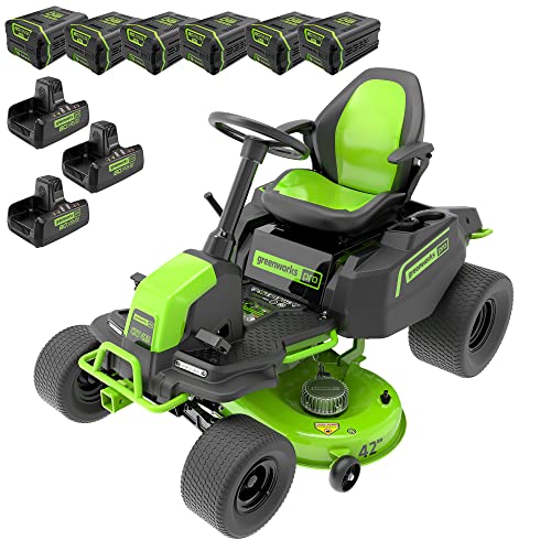 Greenworks PRO 80V 42” CROSSOVERT Riding Lawn Mower, (6) 4.0Ah Batteries and (3) Dual Port Turbo Chargers