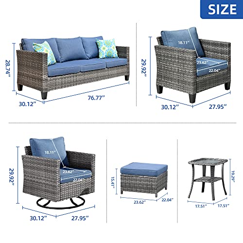 ovios Patio Furniture Set 10 PCS Outdoor Wicker Rocking Swivel Chairs Sectional Sofa Set with 4 Single Chairs High Back Rattan Sofa for Yard Garden Porch (Denim Blue)