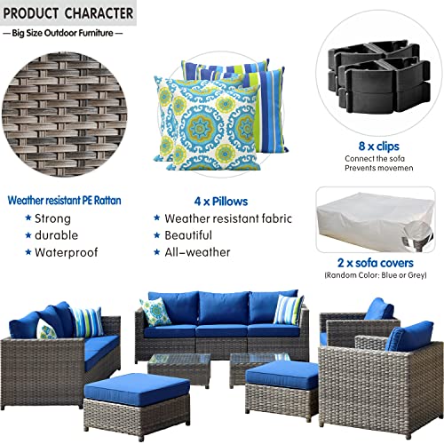 XIZZI Patio Furniture Sets Outdoor Sectional Sofa 12 Pieces No Assembly Required Big Size All Weather Wicker Aluminum Conversation Set with 4 Pillows and 2 Furniture Covers,Grey Wicker Navy Blue