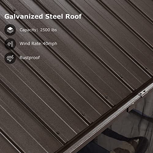 PURPLE LEAF 12' X 16' Permanent Hardtop Gazebo for Patio with Netting and Curtains Deck Backyard Heavy Duty Sunshade Metal Roof All Weather Outdoor Pavilion Canopy