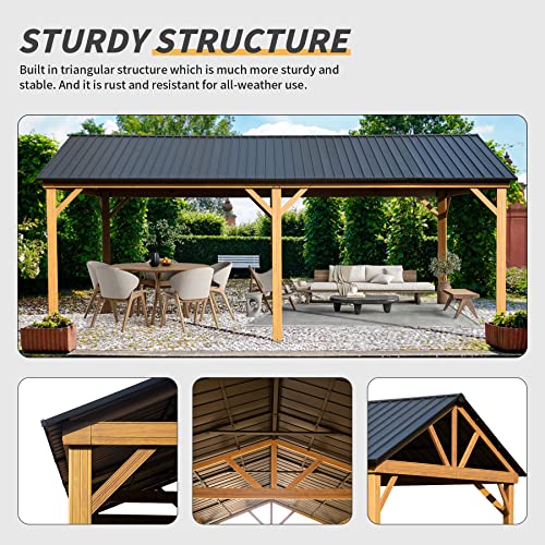 Domi 12'x20' Hardtop Gazebo Canopy Metal,Outdoor Aluminum Gazebo with Galvanized Steel Gable Roof Permanent Modern Gazebo for Patio Deck Backyard (Wood-Looking)