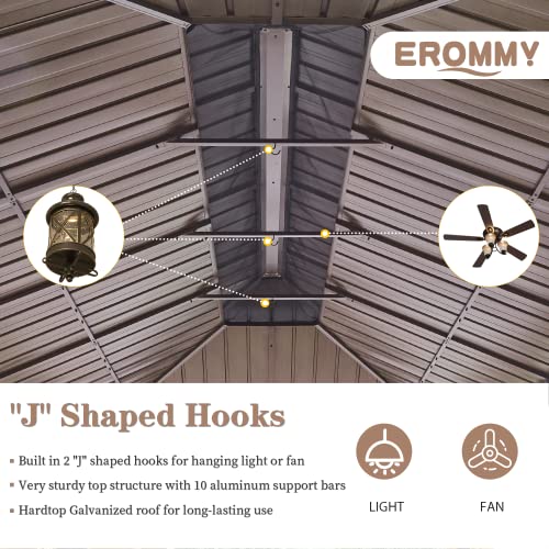 EROMMY 12' X 20' gazebos on Clearance, Hardtop Gazebo Aluminum Gazebos with Galvanized Steel Double Roof for Patio Lawn and Garden, Curtains and Netting Included, Dark Bronze