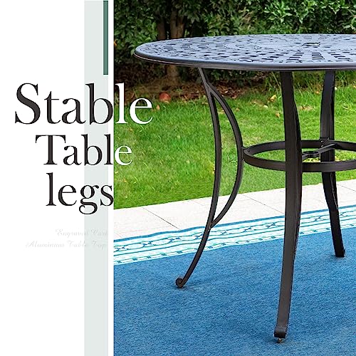 PHI VILLA Cast Aluminum High Bar Dining Set for 6 Person, 7 Piece Outdoor Patio Set with 54" Dia Cast-Top Aluminum Table(2.1" Umbrella Hole) and 6 Outdoor Swivel Bar Stool Chairs with Seat Cushions