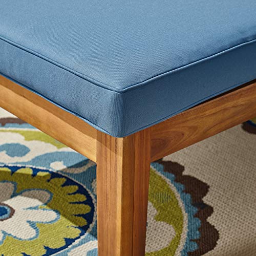 Great Deal Furniture Sally 7-Seater Sectional Sofa Set for Patio with Loveseat, Club Chairs, Ottoman, and Coffee Tables, Acacia Wood, Teak Finish with Blue Outdoor Cushions