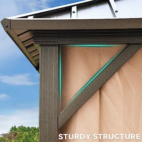 YITAHOME 12x20 ft Hardtop Gazebo with Nettings and Curtains, Outdoor Heavy Duty Aluminum Gazebo Combined of Horizontal and Vertical Stripes Roof for Patio, Backyard, Deck, Lawns and Balcony (Bronze)