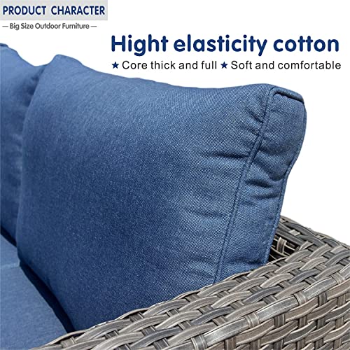 ovios Patio Furniture Set, 12 PCS Big Size Outdoor Furniture Set All Weather Rattan Wicker Sofa Sectional Set with Glass Table, Garden, Backyard, No Assembly Required (Grey-Denim Blue)