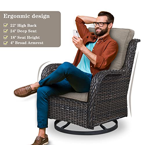 Belord Outdoor Furniture Wicker Conversation Sets - 7 Piece Patio Rattan Furniture Sets with Swivel Rocker Chairs Outdoor Sofa for Porch Deck Backyard Brown/Grey