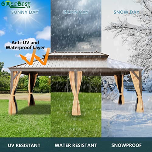 GAZEBEST 14'x20' Hardtop Gazebo Outdoor Aluminum Patio Gazebo Double Roof Galvanized Steel Gazebo Canopy with Netting and Curtains,for Garden Patio,Patio Backyard,Deck and Lawns