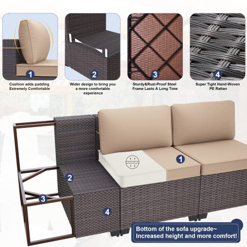 Delnavik Patio Furniture Sectional Sofa Set 13-Pieces PE Rattan Swivel Rocking Chairs Patio Conversation Set w/43in Gas Fire Pit Table, Outdoor Furniture with 55000 BTU Propane Fire Pit, Sand