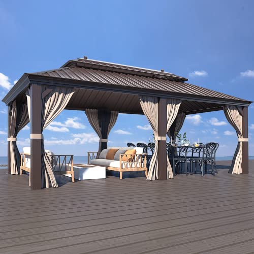 EROMMY 12' X 20' gazebos on Clearance, Hardtop Gazebo Aluminum Gazebos with Galvanized Steel Double Roof for Patio Lawn and Garden, Curtains and Netting Included, Dark Bronze