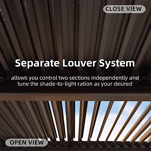 PURPLE LEAF Outdoor Louvered Pergola 10' × 13' Patio Hardtop Gazebo Sun Shade Shelter Outside Canopy with Metal Adjustable Roof for Beach Deck Backyard Garden, Curtains and Netting Included