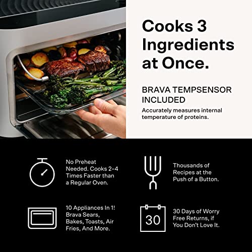 Brava Oven Chef's Choice Set: 10-in-1 Touchscreen Countertop Smart Oven, Air Fryer, 6-Slice Toaster, Slow Cooker, Reheater, Dehydrator, Rice Cooker, Healthy & User Friendly, Auto-Shut Off, 1800W