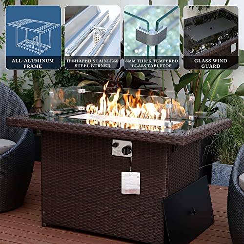 BULEXYARD 9 Pieces Patio Furniture Set with 43" Propane/Natural Gas Fire Pit Table, Outdoor Sectional Sofa Conversation Sets (Espresso/Black)