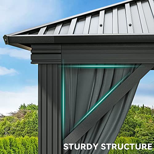 YITAHOME 12x18ft Hardtop Gazebo with Nettings and Curtains, Heavy Duty Double Roof Galvanized Steel Outdoor Combined of Vertical Stripes Roof for Patio, Backyard, Deck, Lawns, Gray