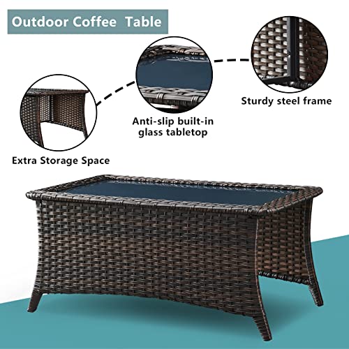 Rilyson Wicker Patio Furniture Set - 8 Piece Rattan Outdoor Sectional Conversation Sets with 4 Swivel Rocking Chairs,2 Ottomans,1 Sofa and 1 Coffee Table for Porch Deck Garden(Brown/Beige)