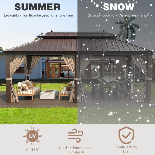 EROMMY 12' X 20' gazebos on Clearance, Hardtop Gazebo Aluminum Gazebos with Galvanized Steel Double Roof for Patio Lawn and Garden, Curtains and Netting Included, Dark Bronze