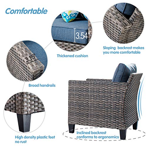 ovios Patio Furniture Set 10 PCS Outdoor Wicker Rocking Swivel Chairs Sectional Sofa Set with 4 Single Chairs High Back Rattan Sofa for Yard Garden Porch (Denim Blue)