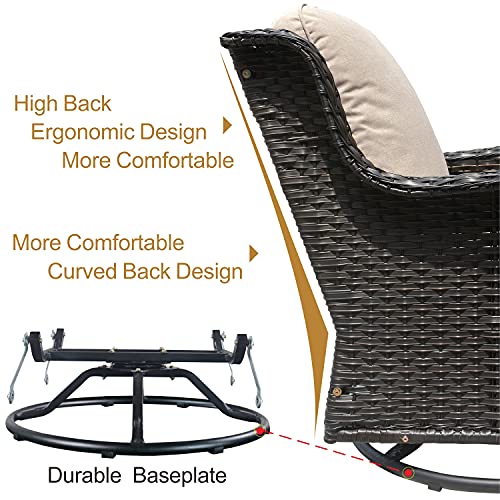 XIZZI Patio Furniture Set Wicker Patio Furniture 10 Pieces Outdoor Conversation Deck Sofa with High Back Swivel Rocking Chairs,Ottomans and Coffee Tables,Brown Wicker Beige Cushion