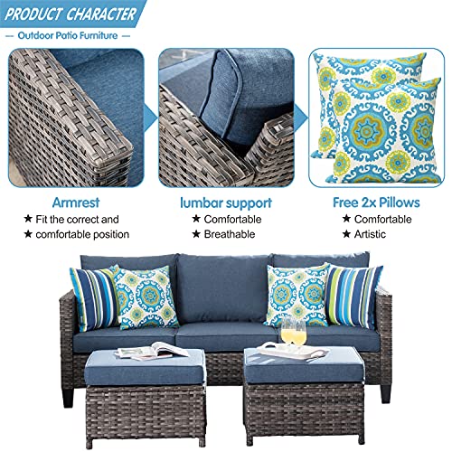 ovios Patio Furniture Set 10 PCS Outdoor Wicker Rocking Swivel Chairs Sectional Sofa Set with 4 Single Chairs High Back Rattan Sofa for Yard Garden Porch (Denim Blue)