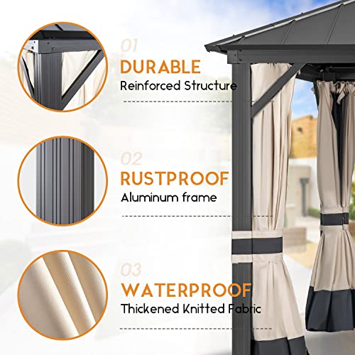 Warmally 12' x 16' Hardtop Gazebo, Outdoor Permanent Gazebo with Galvanized Steel Double Roof Canopy, Aluminum Frame Pavilion with Netting and Curtains for Patio, Deck, Backyard, Lawn and Gardens