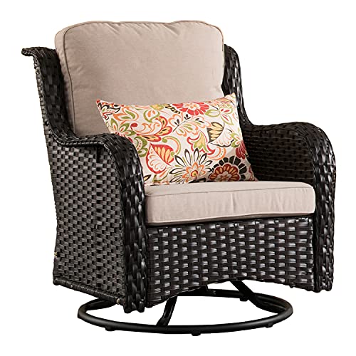 XIZZI Patio Furniture Set Wicker Patio Furniture 10 Pieces Outdoor Conversation Deck Sofa with High Back Swivel Rocking Chairs,Ottomans and Coffee Tables,Brown Wicker Beige Cushion